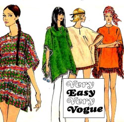 7814 CUTE 1970 WOODSTOCK SIDE BUTTON PONCHO PATTERN LG